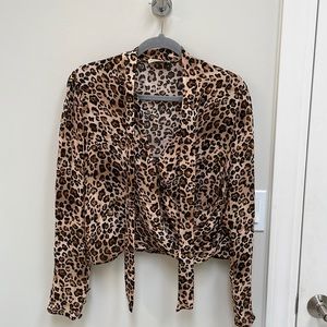 NICHOLAS Animal Print Silk Tie Neck Top size 4